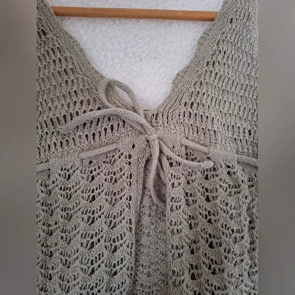 NWOT Zara Gorgeous Crochet Knit Tie Front Summer Top Olive Green Large - Picture 3 of 11